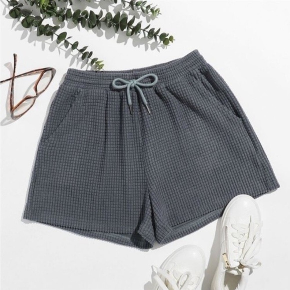 SHEIN Dark Grey Drawstring Waist Waffle Knit Shorts